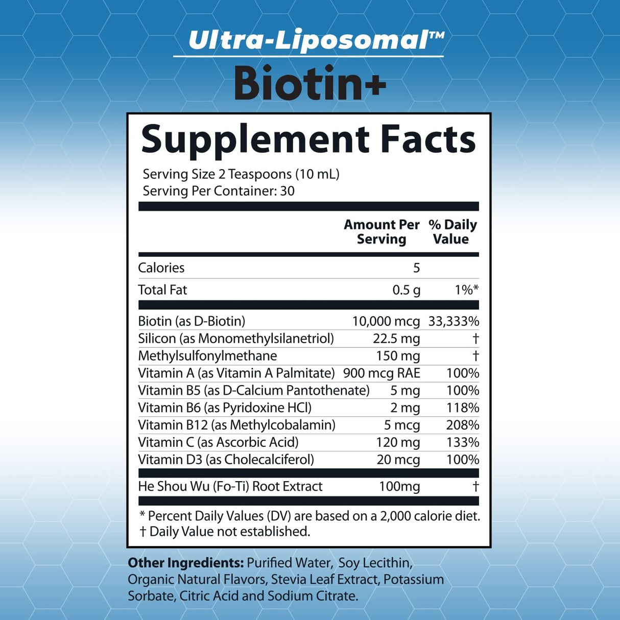 Suplementos Biotina ultra liposomal 10,000 mcg 30 dosis 10oz
