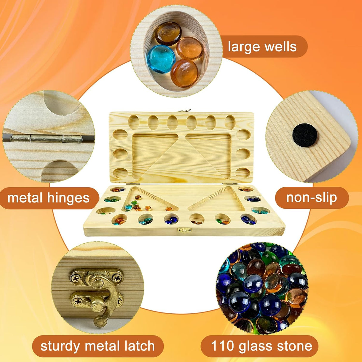 Juego de Mancala 4 Jugadores, Madera Plegable, Manual Instrucciones