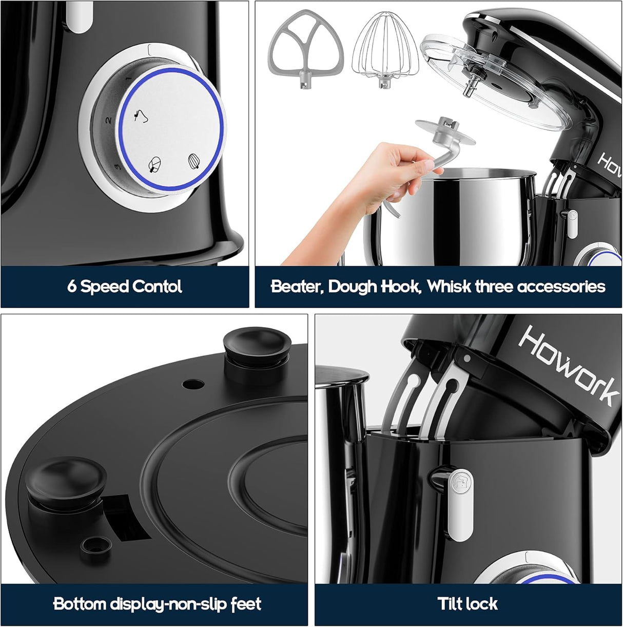 Batidora de Cocina 8.5QT HOWORK 660W 6+P Velocidades Modelo