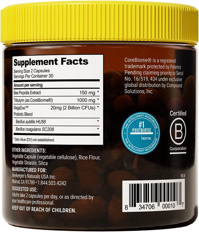 Suplemento Digestivo Beekeeper's Naturals, 60 Cápsulas Veganas