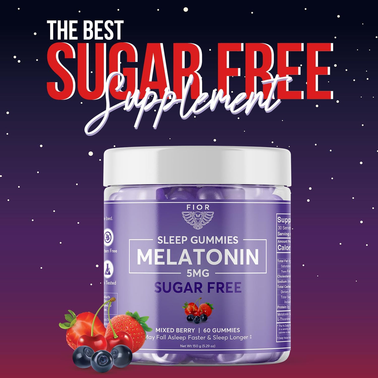 FIOR Gomitas de calmar sin azúcar, 60 unidades para a dormir