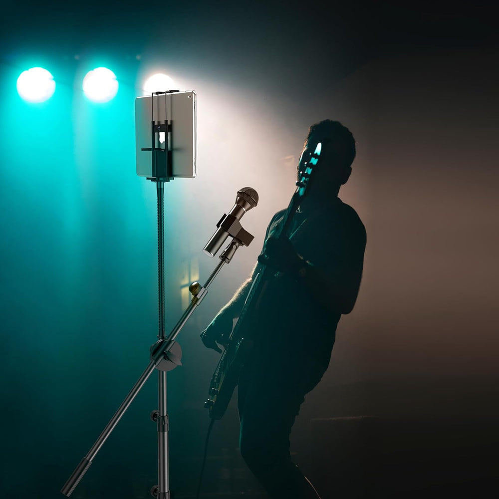 Soporte de micrófono con clip para iPad, tripié, portátil