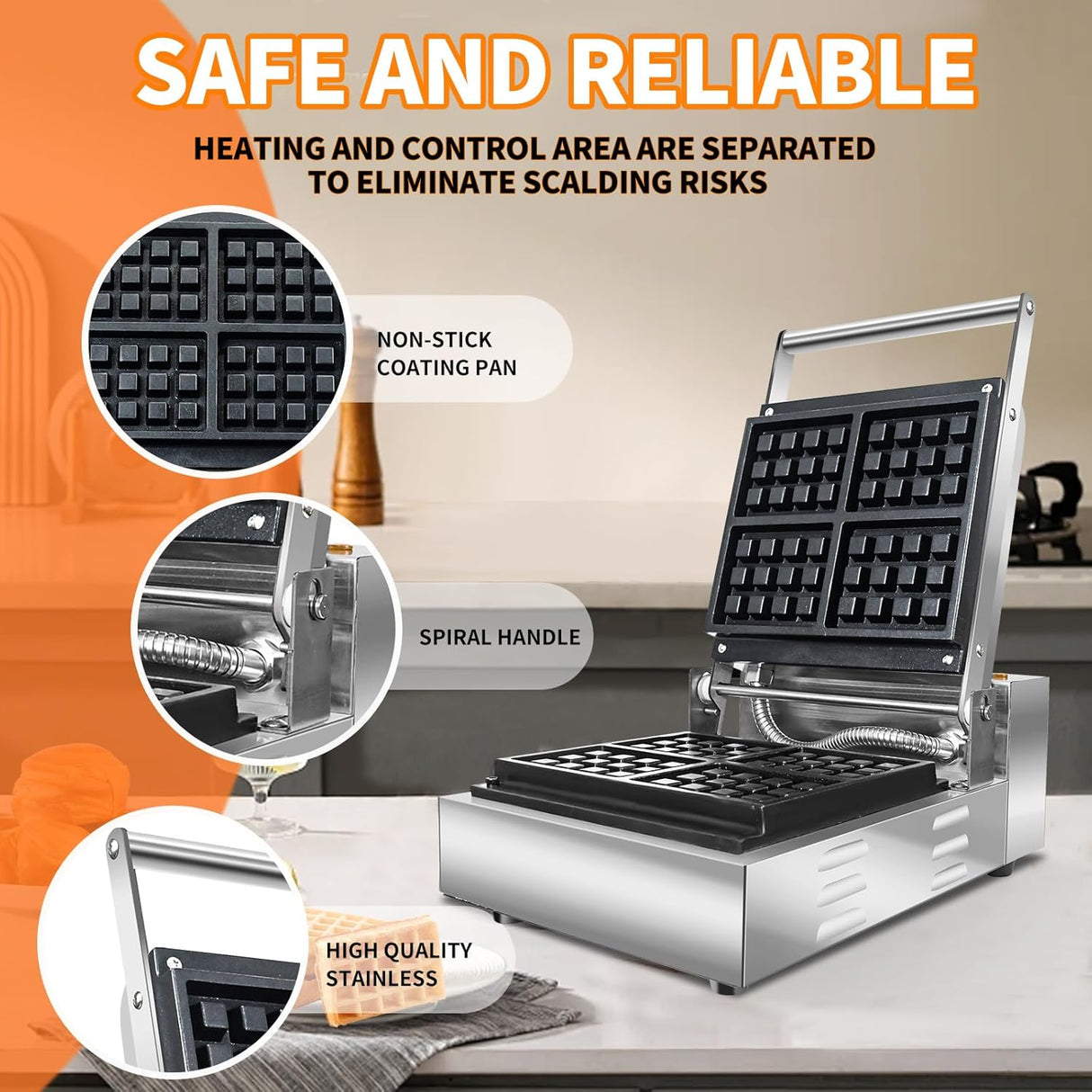 Máquina de Waffles Li Zhen, Eléctrica, Antiadherente, Mini 4 Slices