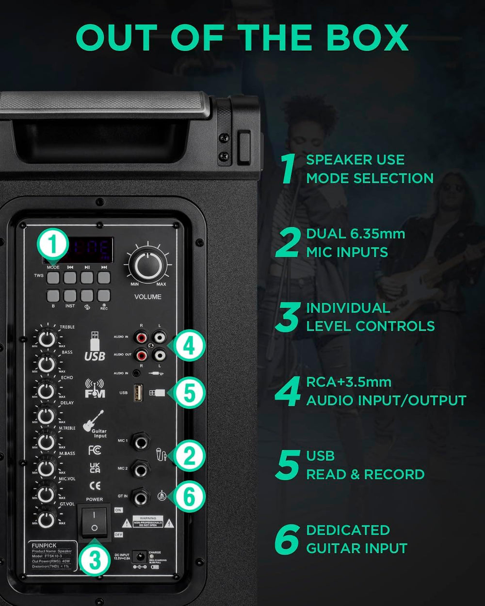 Sistema PA Trolley 3-Way, Micrófonos Inalámbricos, 10 Subwoofer