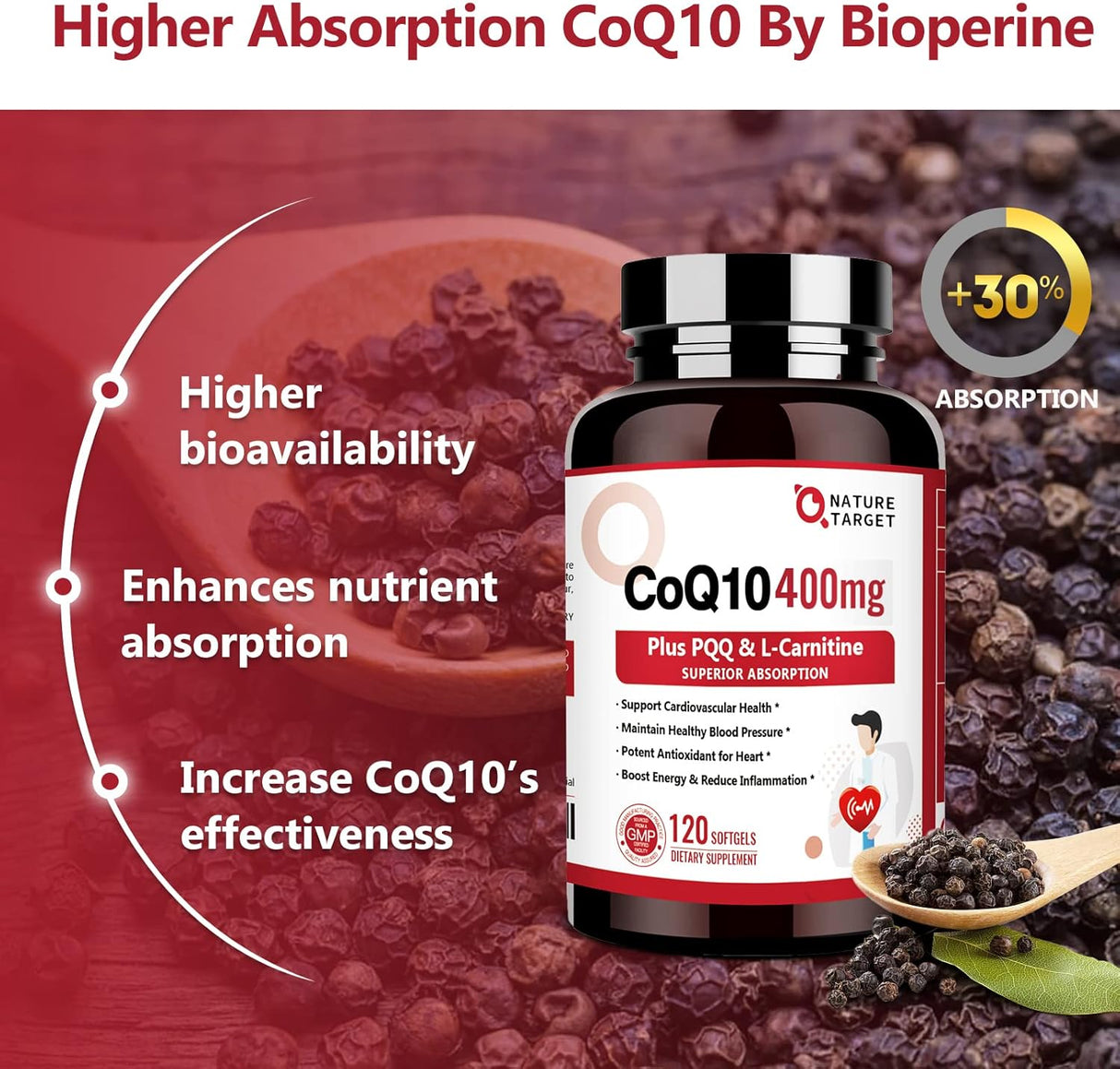NATURE TARGET CoQ10 400mg con PQQ Omega-3 L-Carnitina