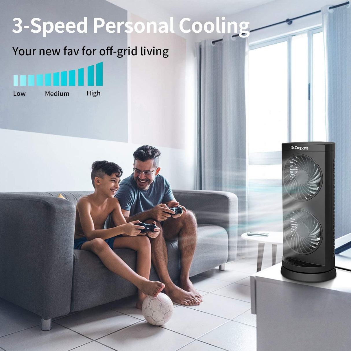 Ventilador Oscilante Portátil 3 Velocidades, 110° Oscilación