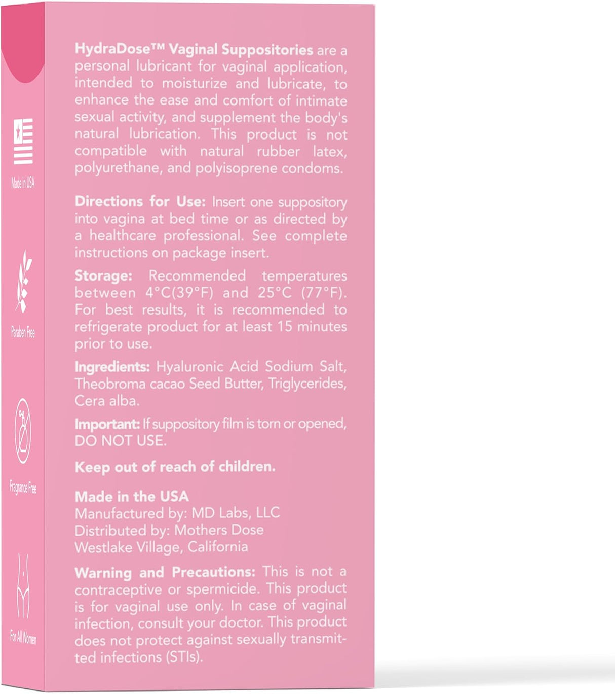 Supositorio de ácido hialurónico HydraDose hidratante 10 und