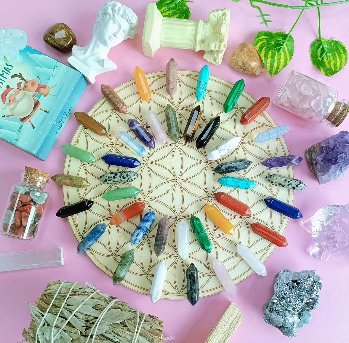 Set de Cristales Sanadores Hexagonales para Meditación