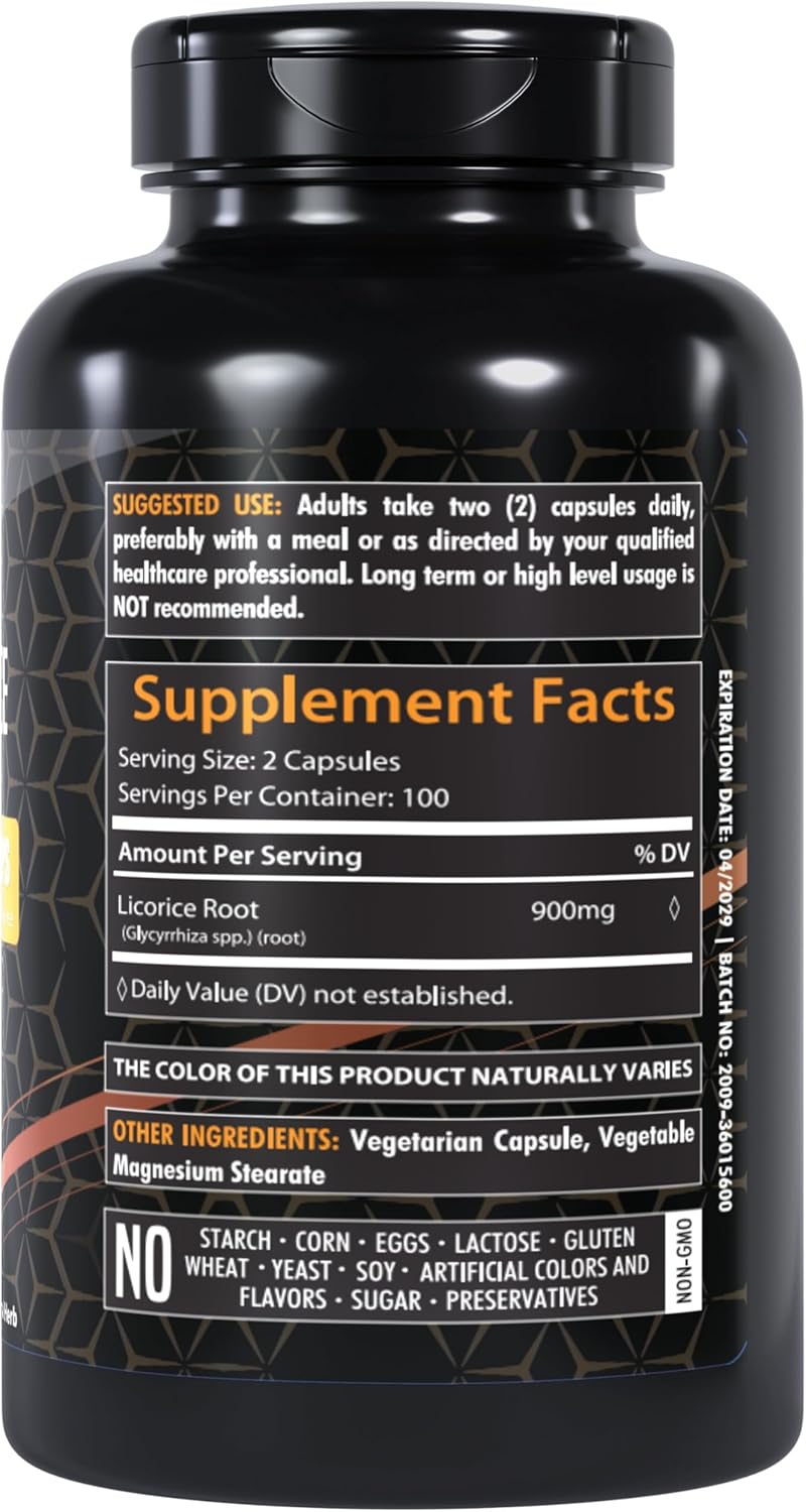 Cápsulas de Regaliz Ultra Puro 900 mg | 200 Conteo | No GMO