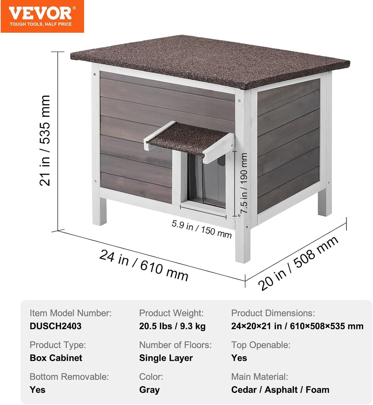 Casa para Gatos VEVOR, Aislada, Puertas de PVC, 24x20x21