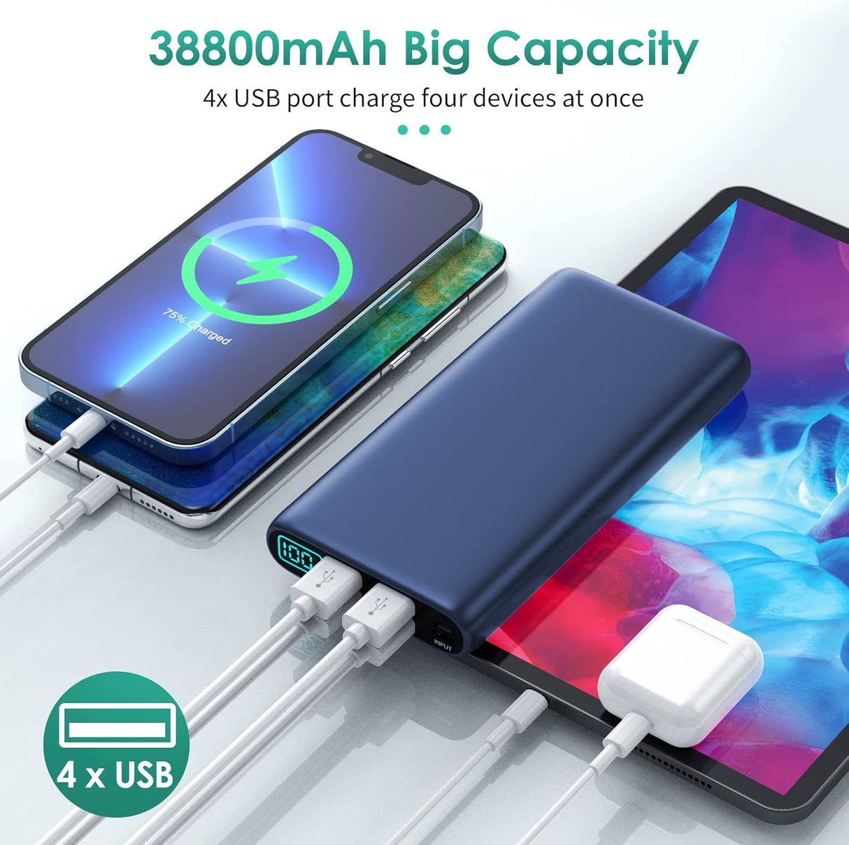 Cargador portátil de 38800 mAh pantalla LCD azul