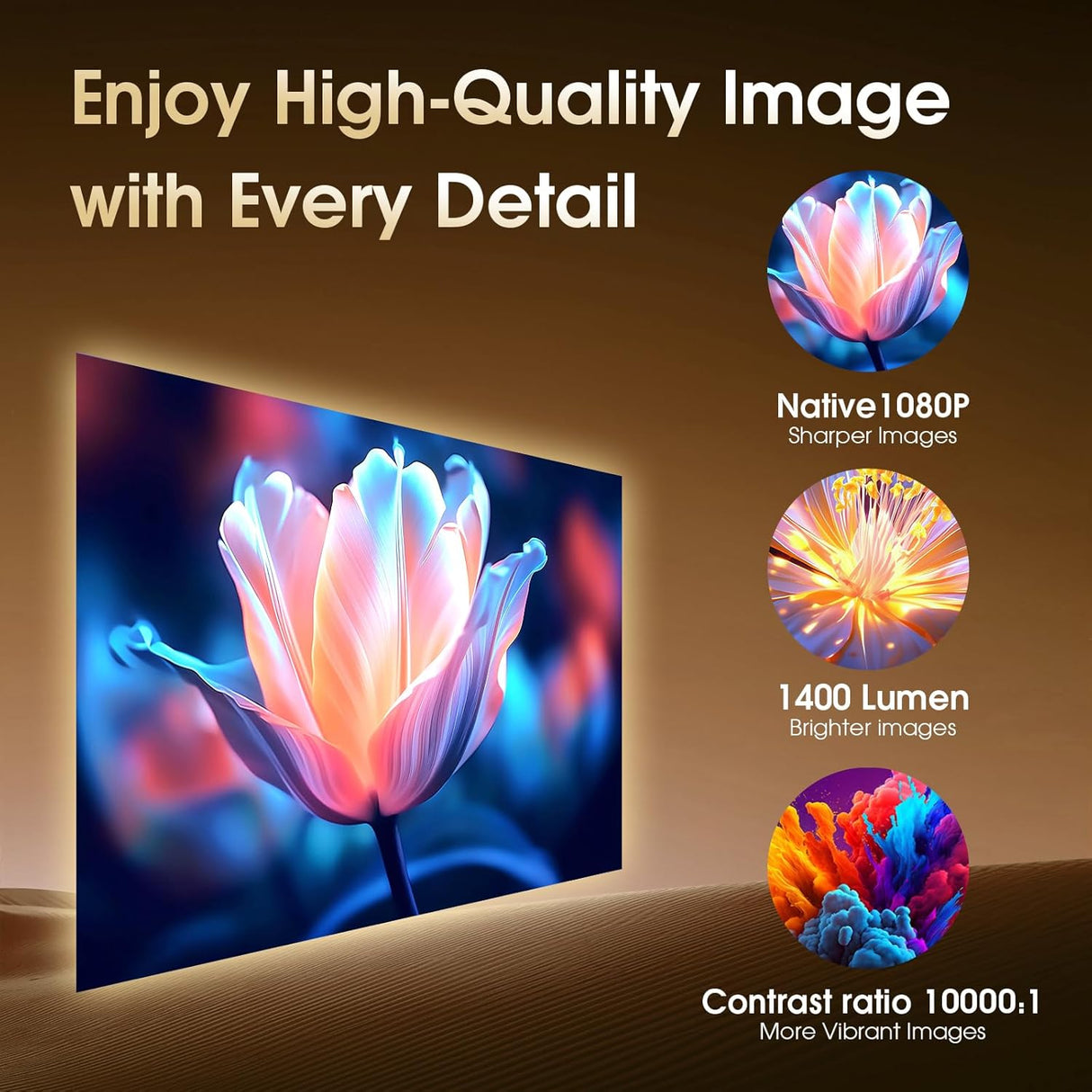 Proyector Mini 1920x1080P, WiFi, Bluetooth, Auto Keystone, 4K