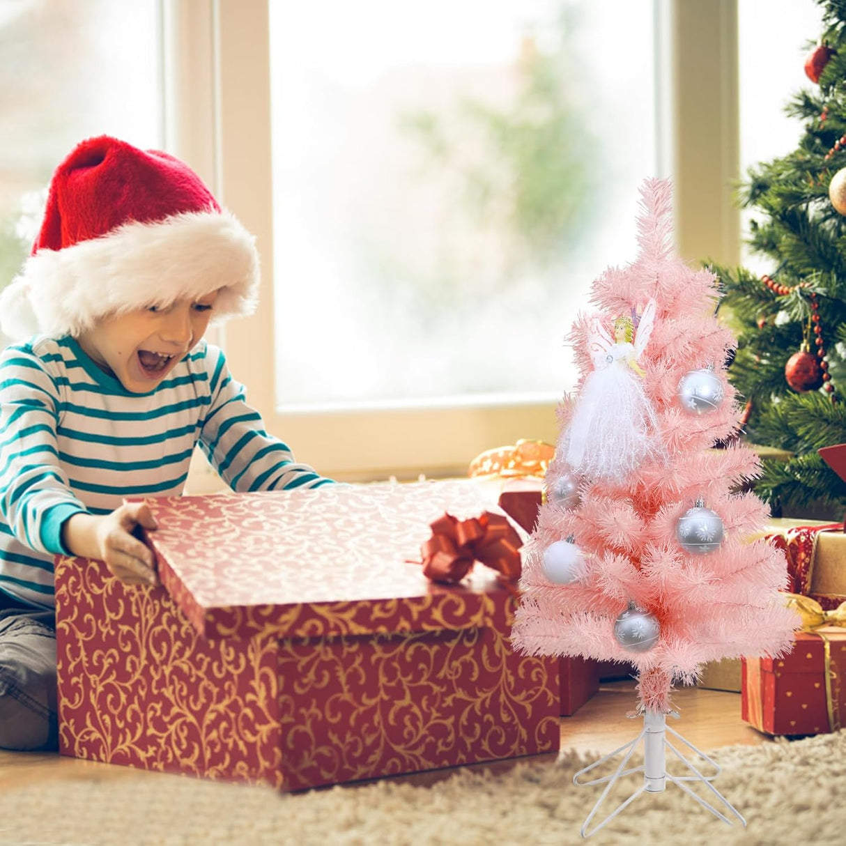 Árbol de Navidad Artificial de Mesa, Plegable con Soporte Metálico