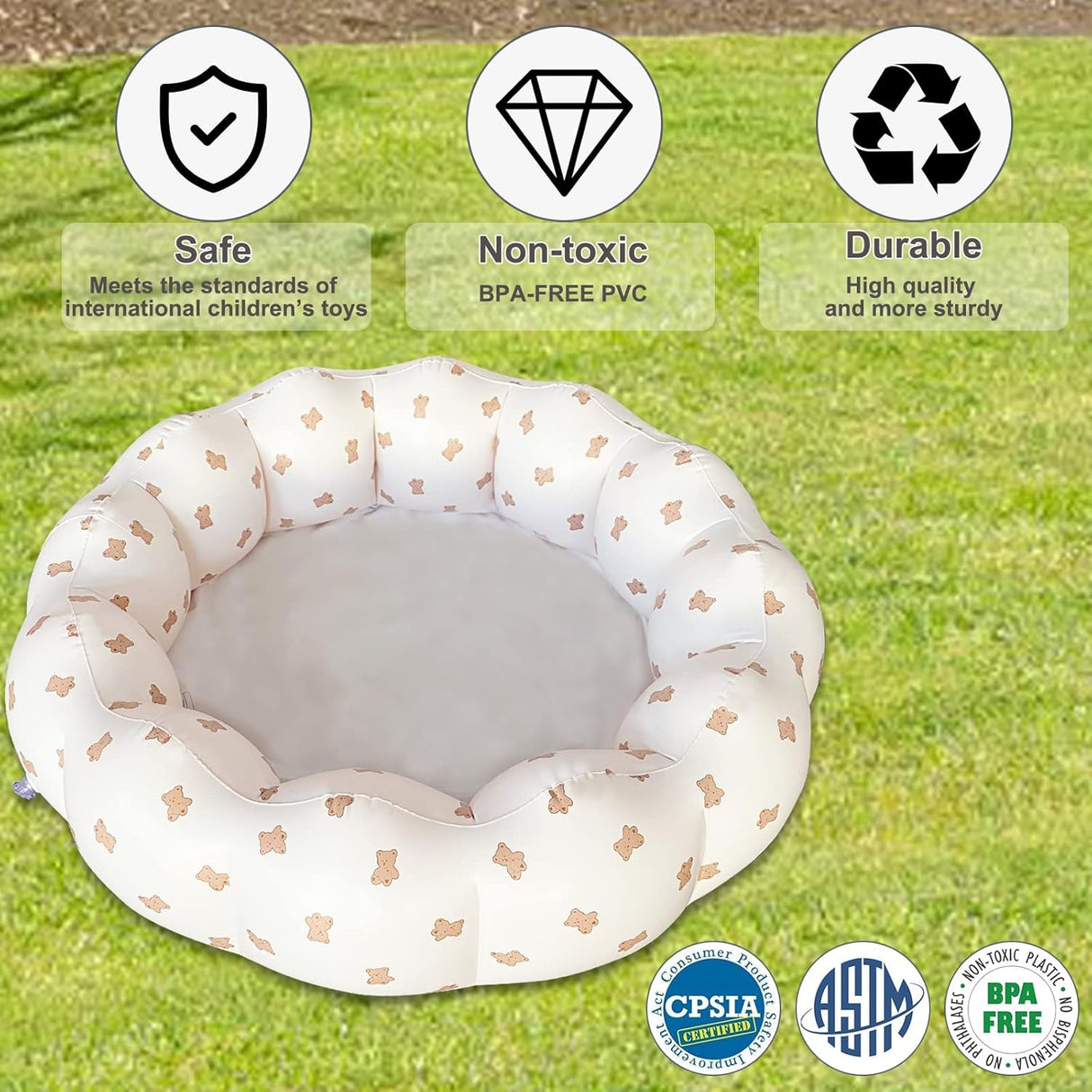 Piscina Inflable para Bebés, Portable, 35.4x9.8 in, Bear