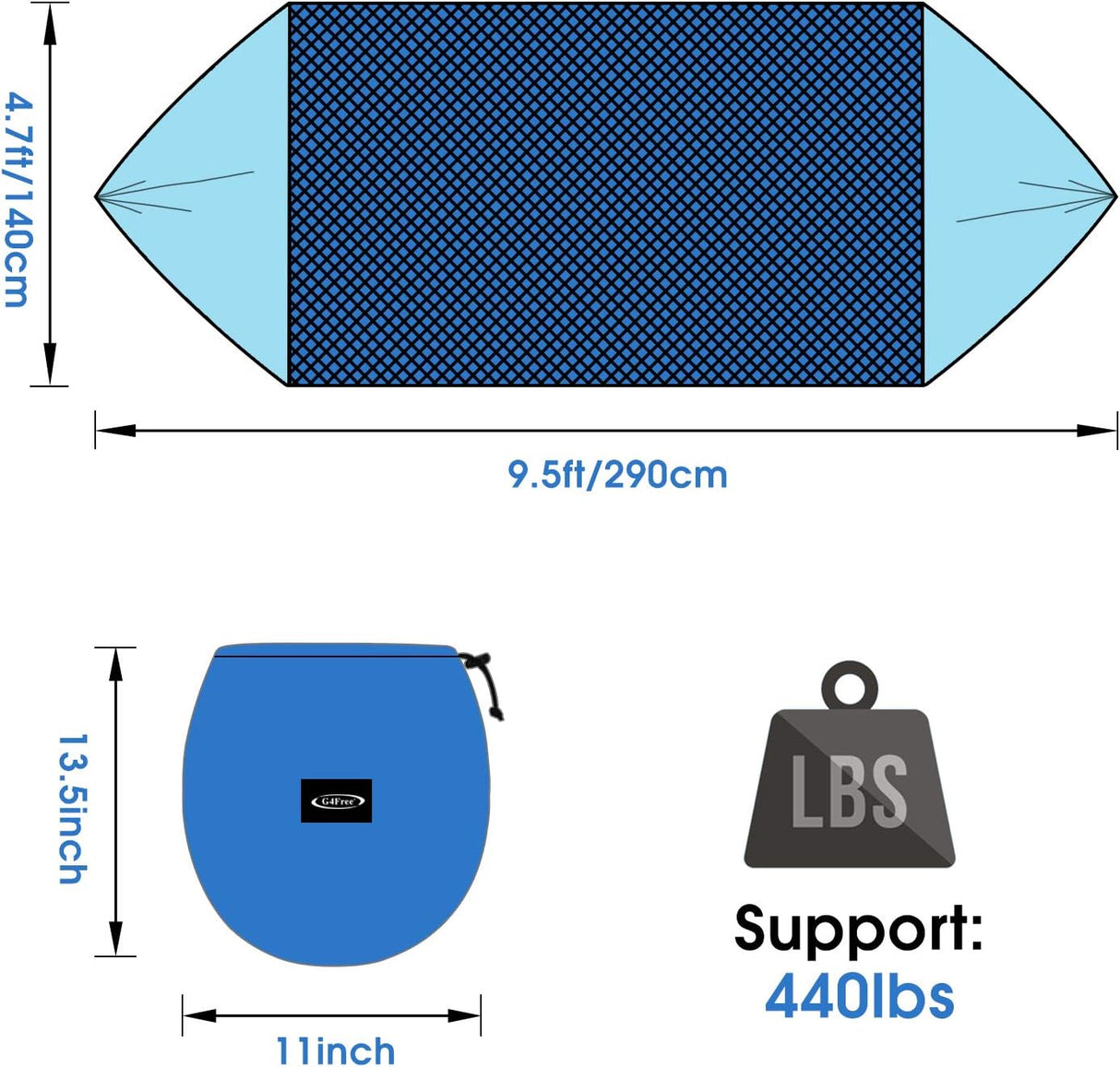 Hamaca grande G4Free con mosquitera para 2 personas, ligera