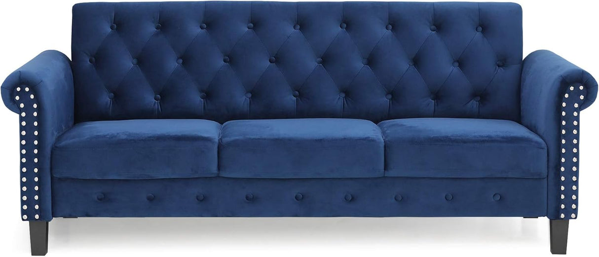Sofá Chesterfield Vintage Modern 3 Plazas en Terciopelo Azul