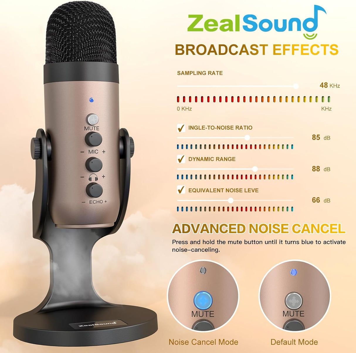 Micrófono USB ZealSound, condensador, control de volumen, PC