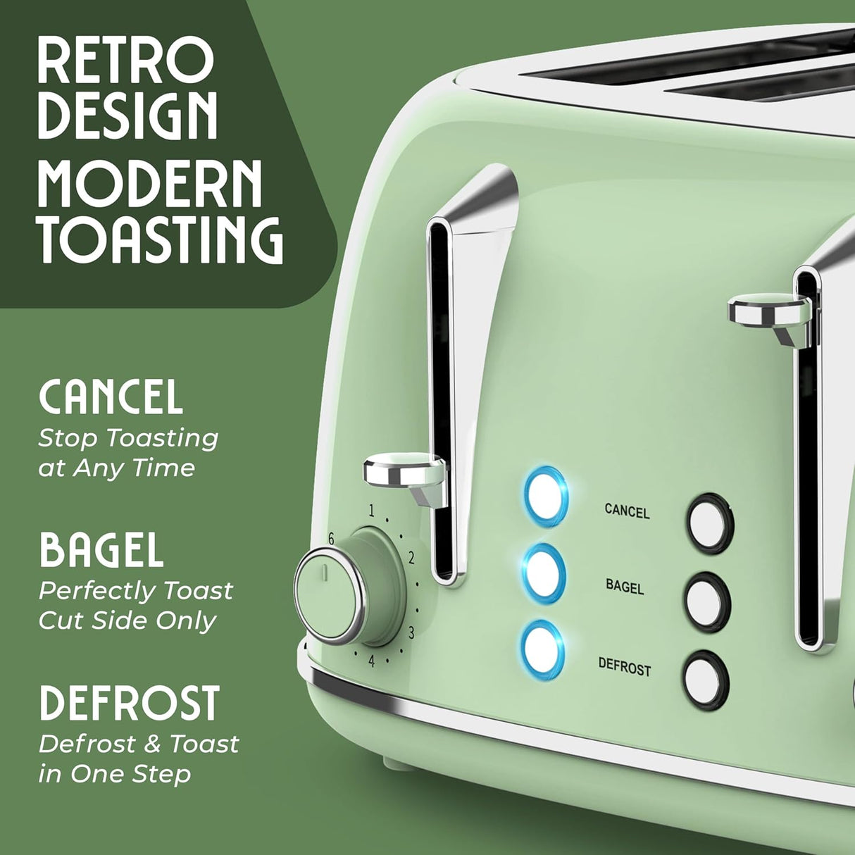 Tostadora retro de 4 ranuras,6 niveles de tostado