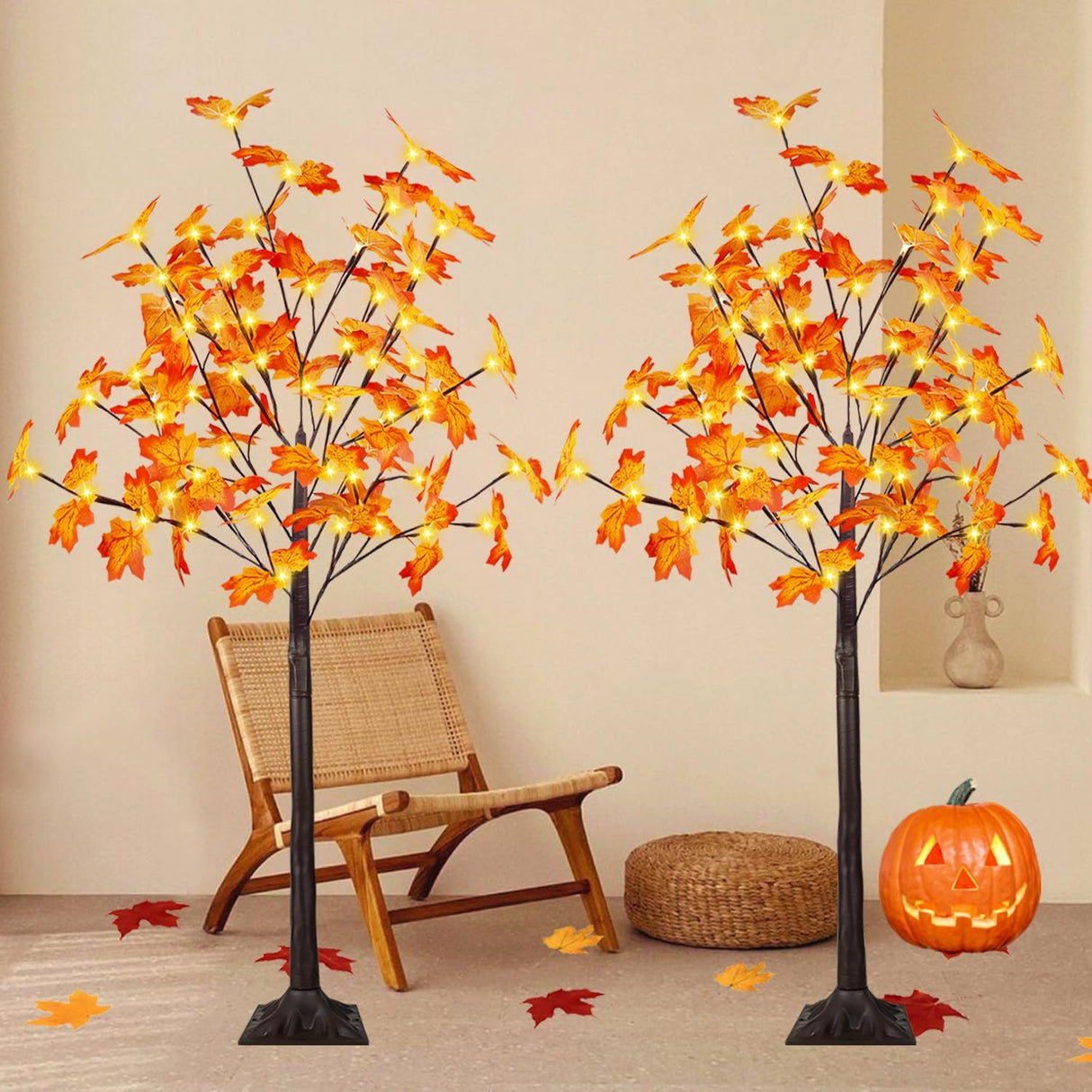 Árbol de Arce Artificial Iluminado 4FT, Decoraciones de Otoño