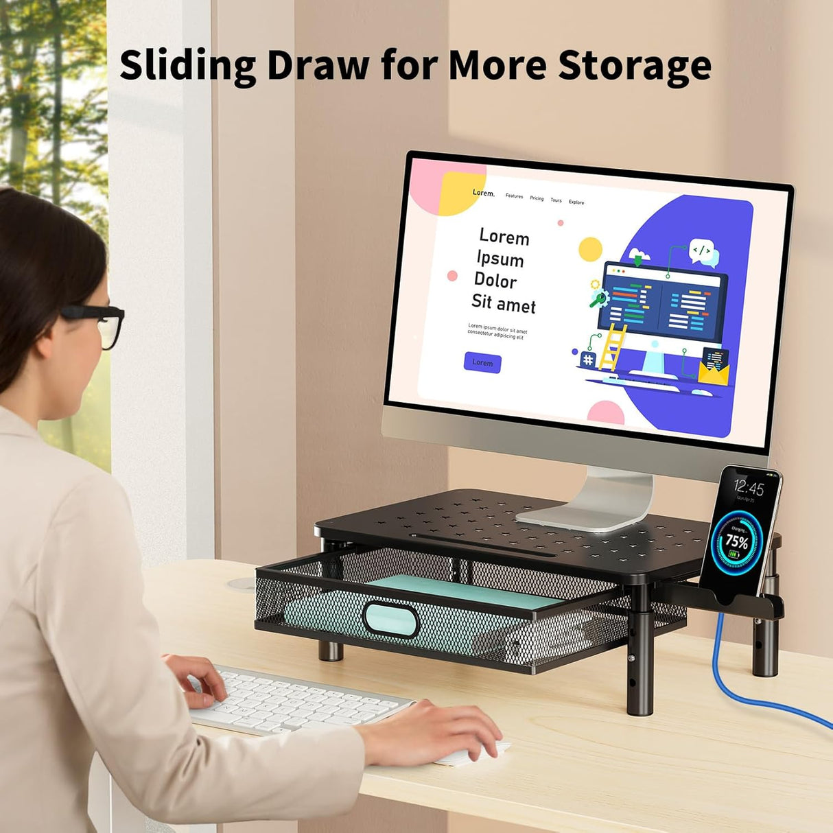 Soporte Monitor Zimilar Ajustable con Cajón y Soporte Móvil