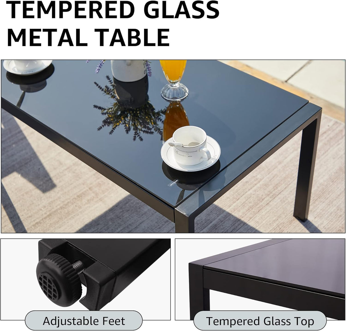 NATURAL EXPRESSIONS Juego de muebles de patio de 4 piezas, muebles de metal para exteriores, muebles seccionales al aire libre, juego de conversación de patio con pasamanos de madera, malla de cabestrillo, cojines de olefina de textura gruesa