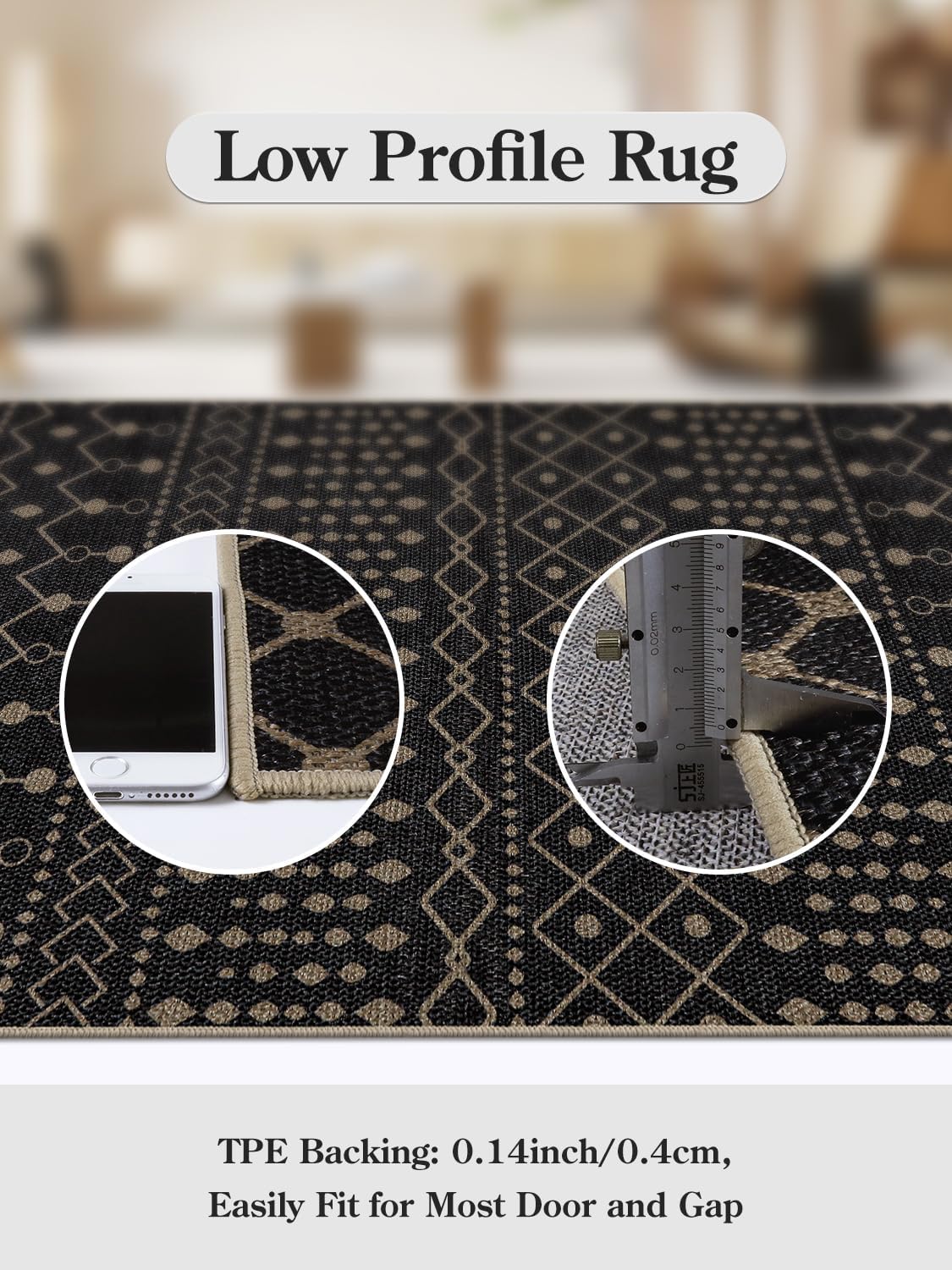 Alfombra de yute tribal de 5 x 7 pulgadas, Negro Lahome