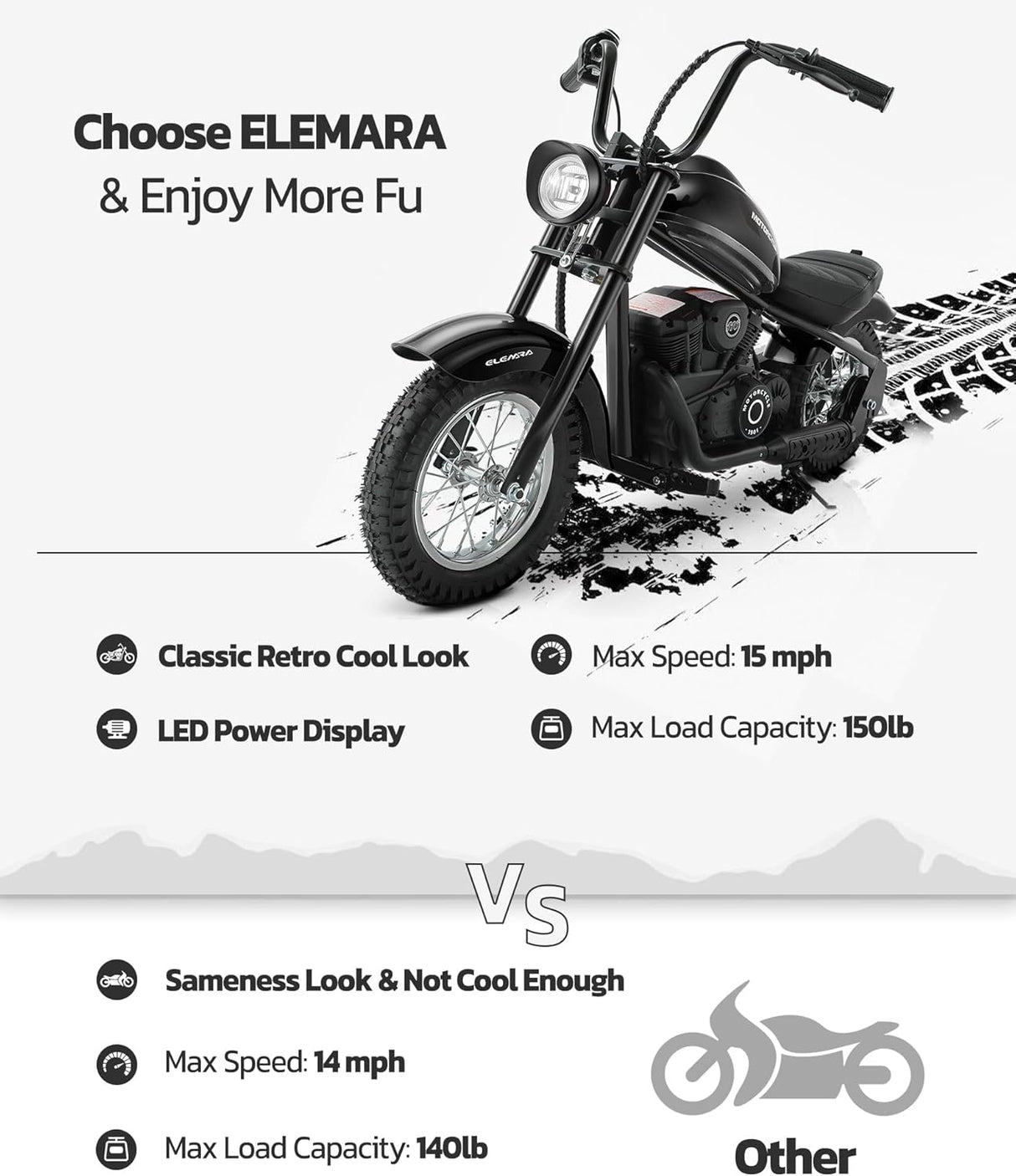 Bicicleta Eléctrica ELEMARA, 15 mph, 150lb, 24V, Modelo Dirt Bike