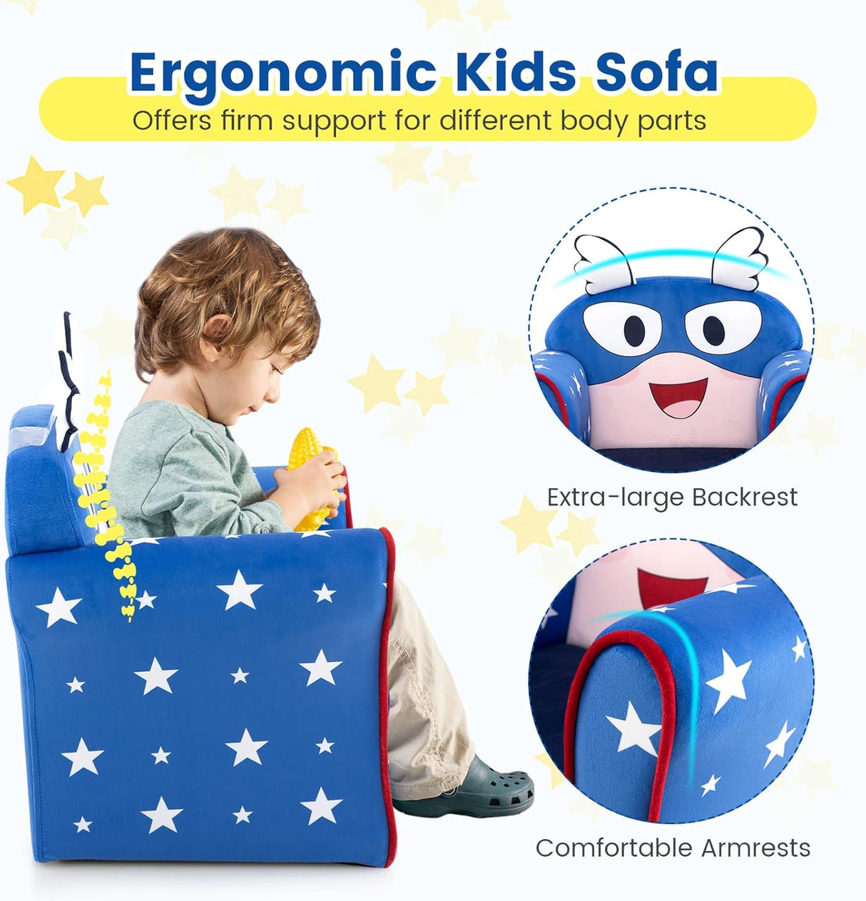 silla con reposabrazos para niños con patrón,Costzon, azul.