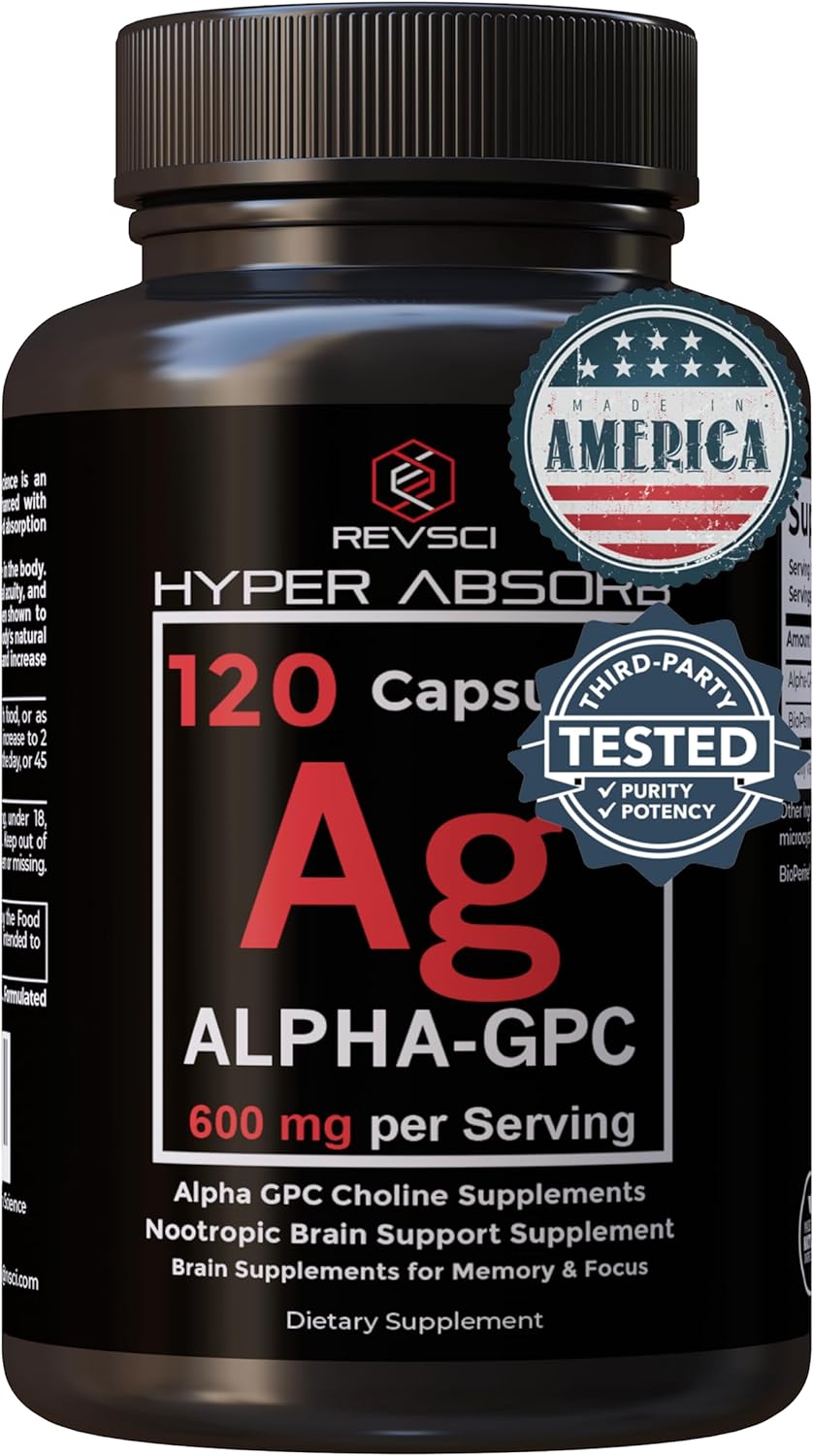 Suplemento Alpha GPC + BioPerine, 600mg, Nootrópico para Memoria