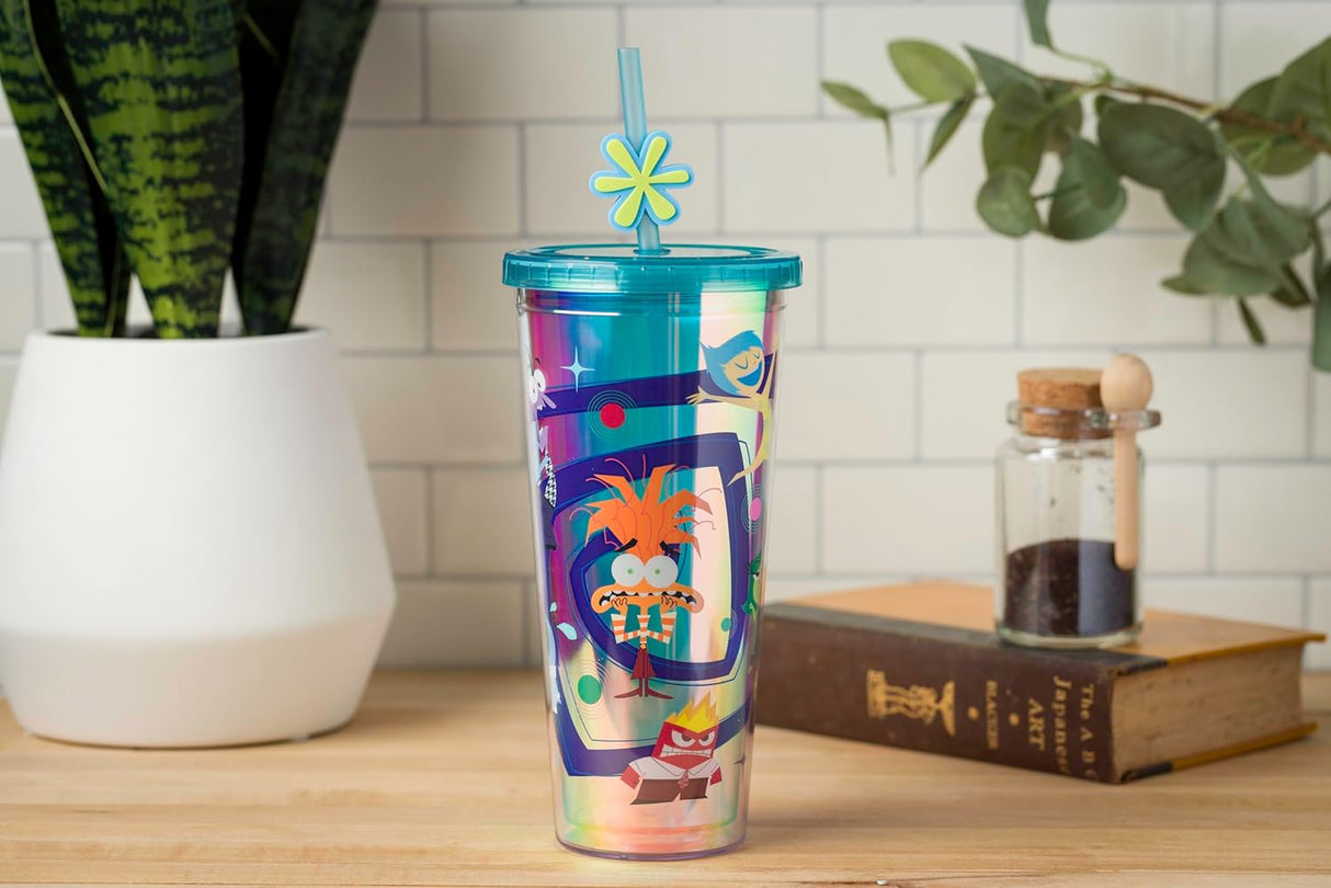 Vaso Frío Pixar Inside Out 2 con Tapa y Popote 24 oz