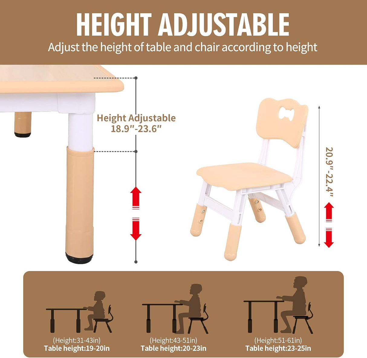 Juego de mesa y sillas de plástico para niños