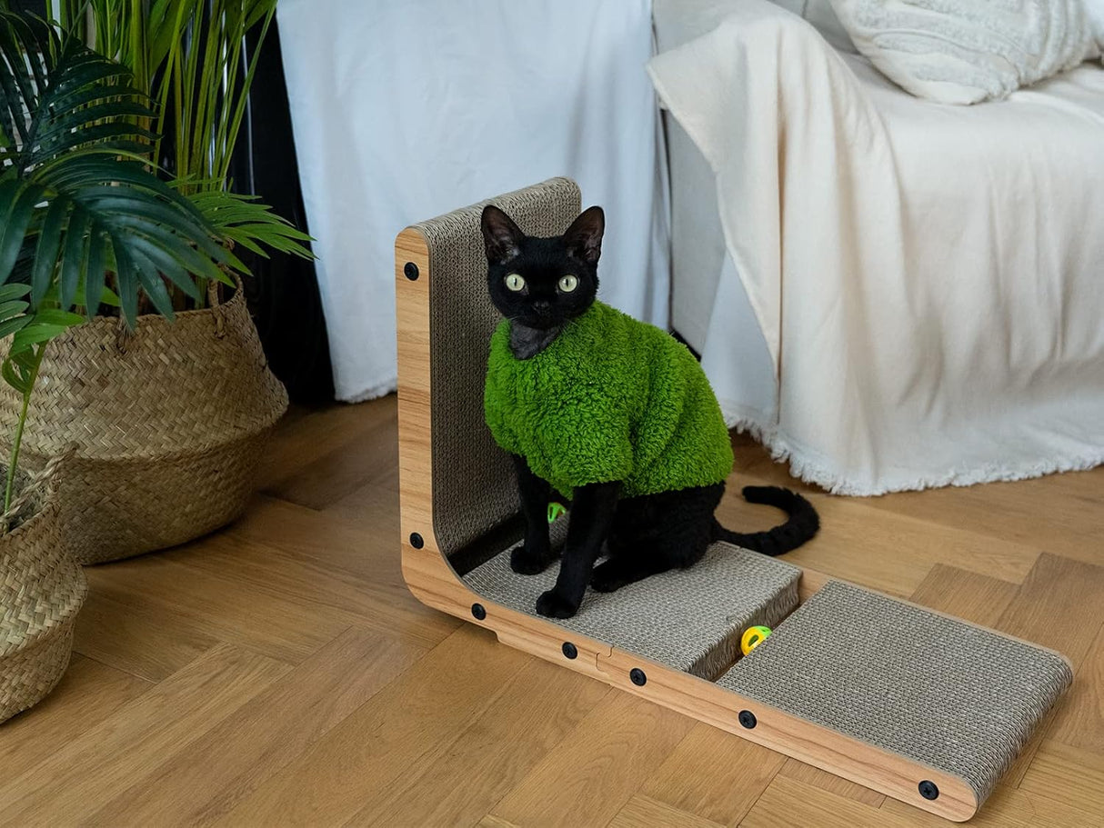 Rascador para gatos en forma de L con 2 bolas de juguete