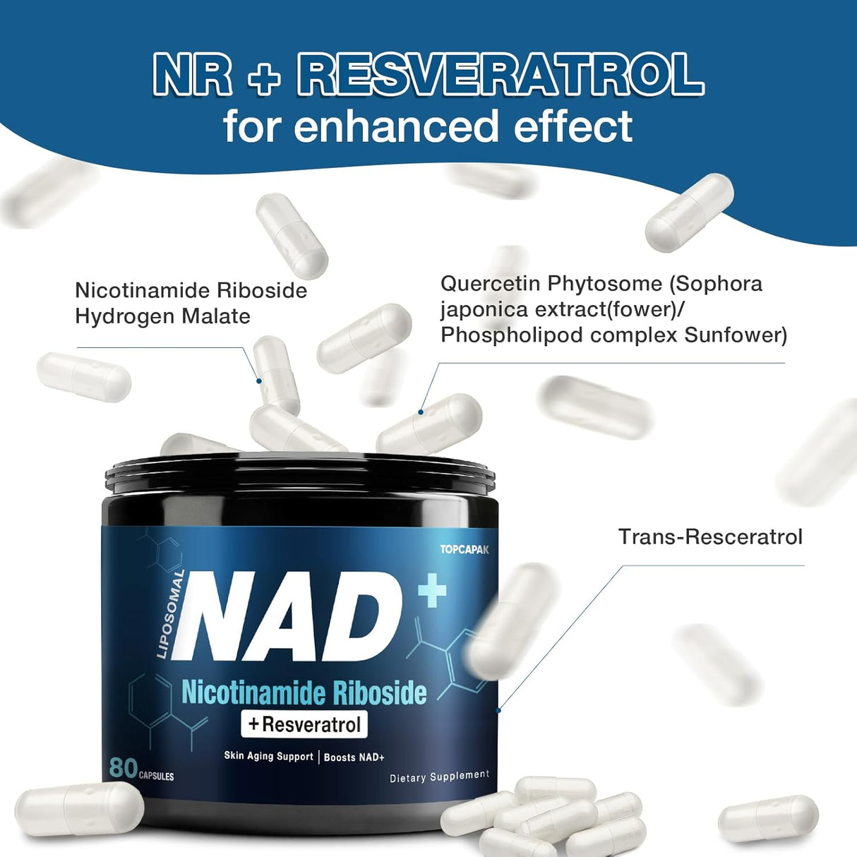 Suplemento NAD+ 1000mg - Nicotinamida Ribosida y Resveratrol