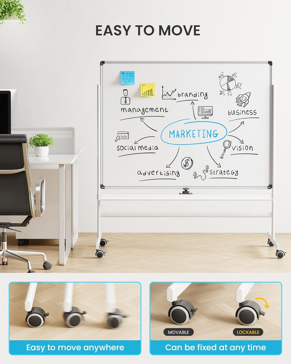 Tablero Blanco Doble Cara VUSIGN 36 x 48, Kit Portátil
