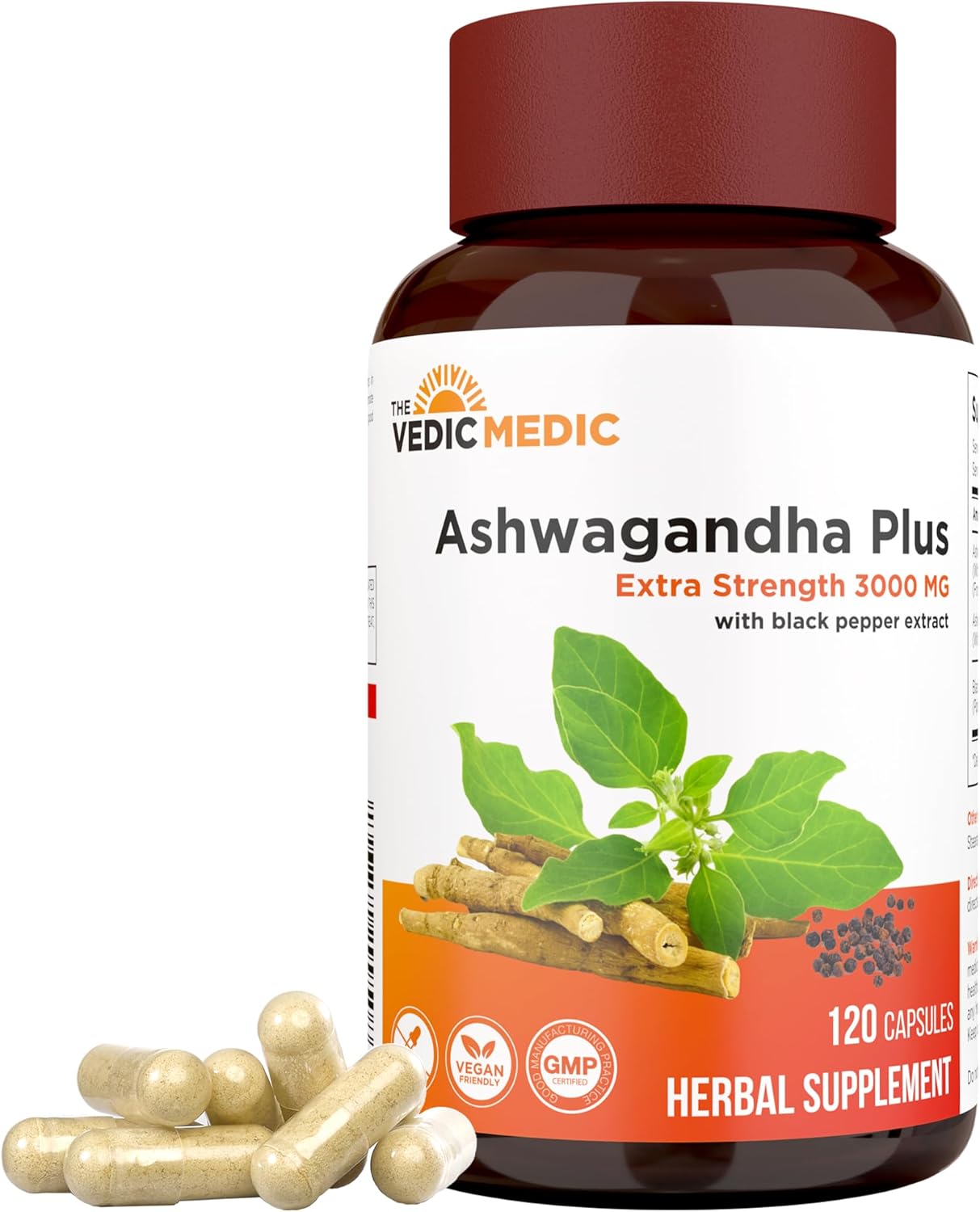 Cápsulas de Ashwagandha 3000mg, Extra Fuerte, 120 Veganas