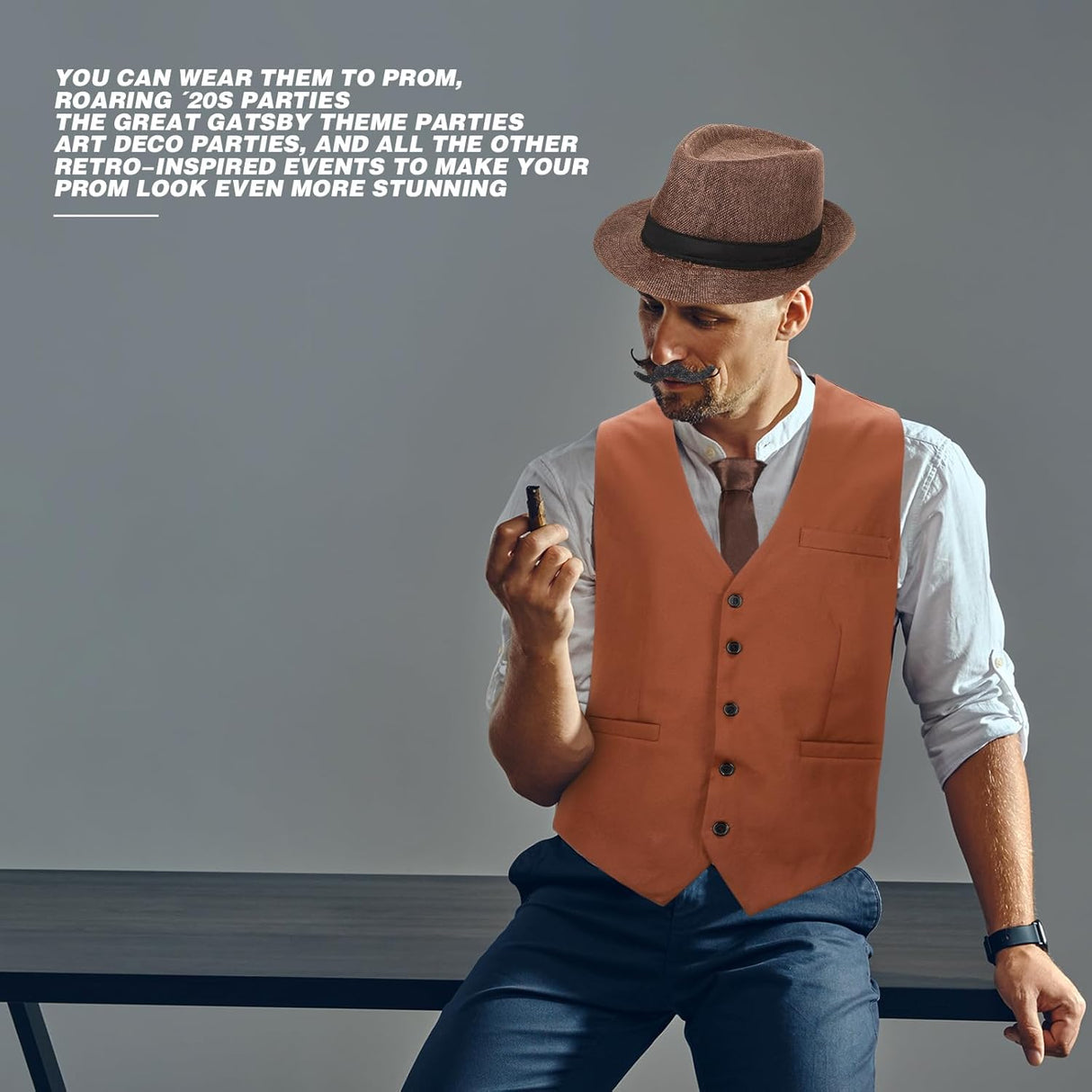 Disfraz de Hombre SATINIOR 1920s con Chaleco, Sombrero y Reloj