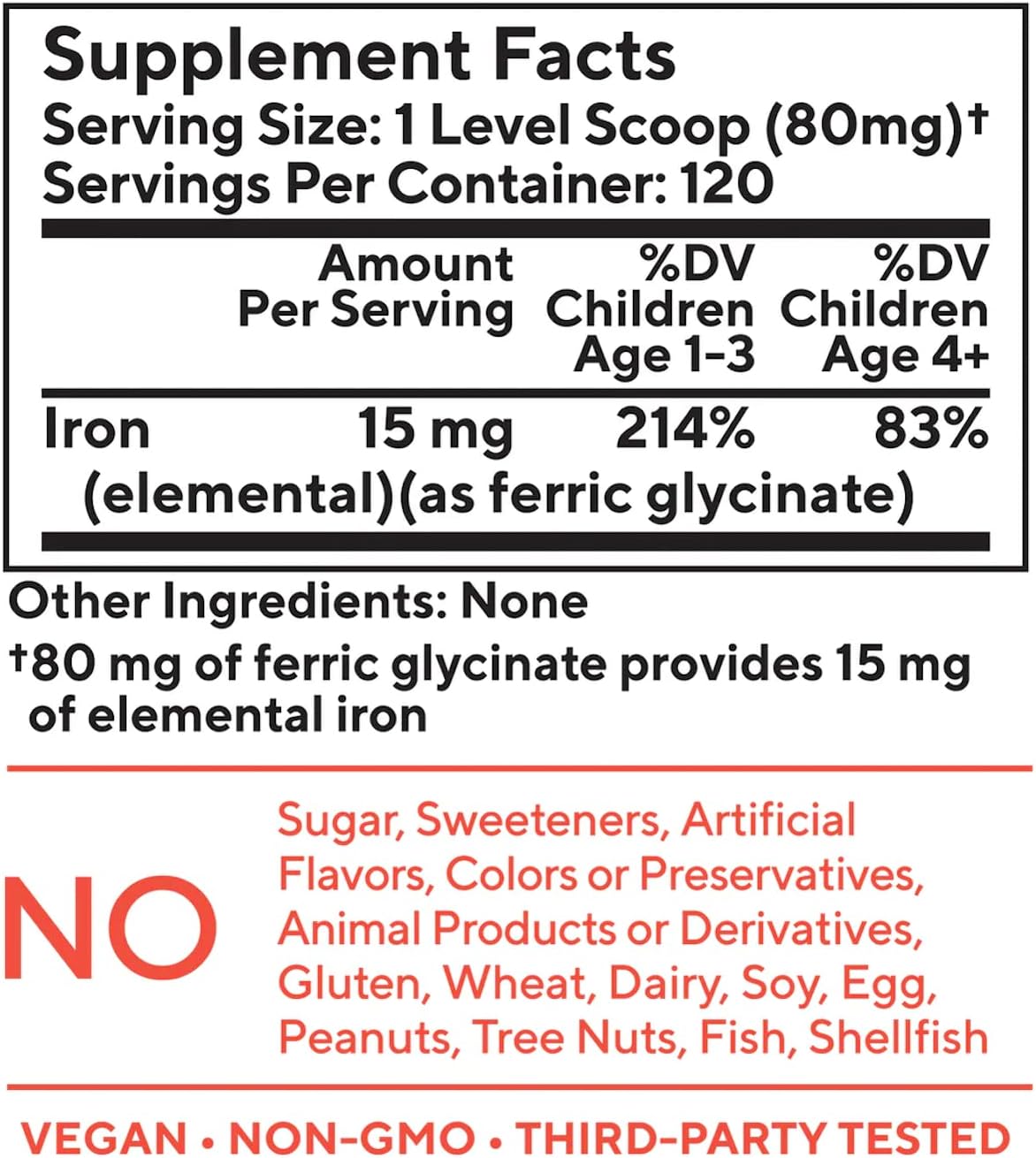 Suplemento Hierro insípido para niños libre de edulcorantes
