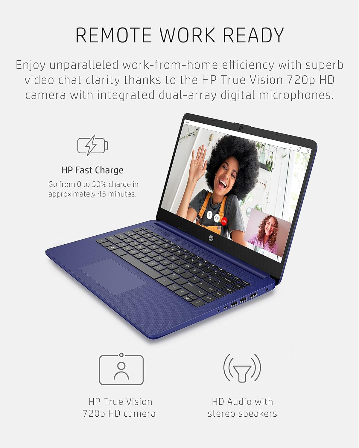 Laptop HP 14 HD | Procesador Quad-Core, 8GB RAM, 576GB SSD