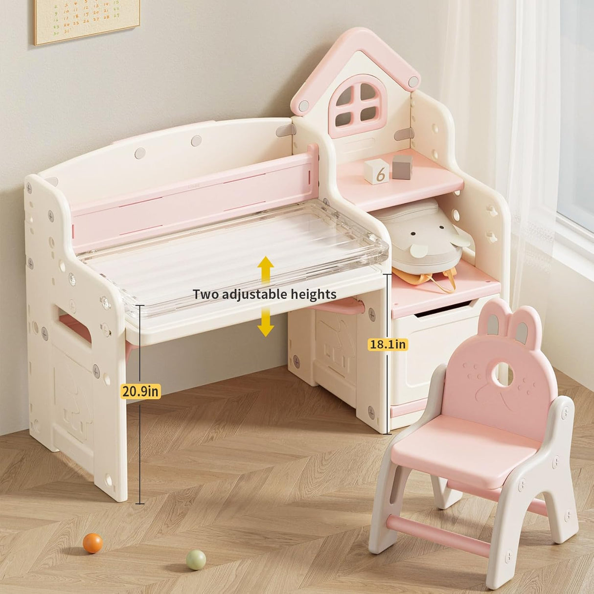 UNICOO Escritorio multifuncional 3 en 1 para niños rosado