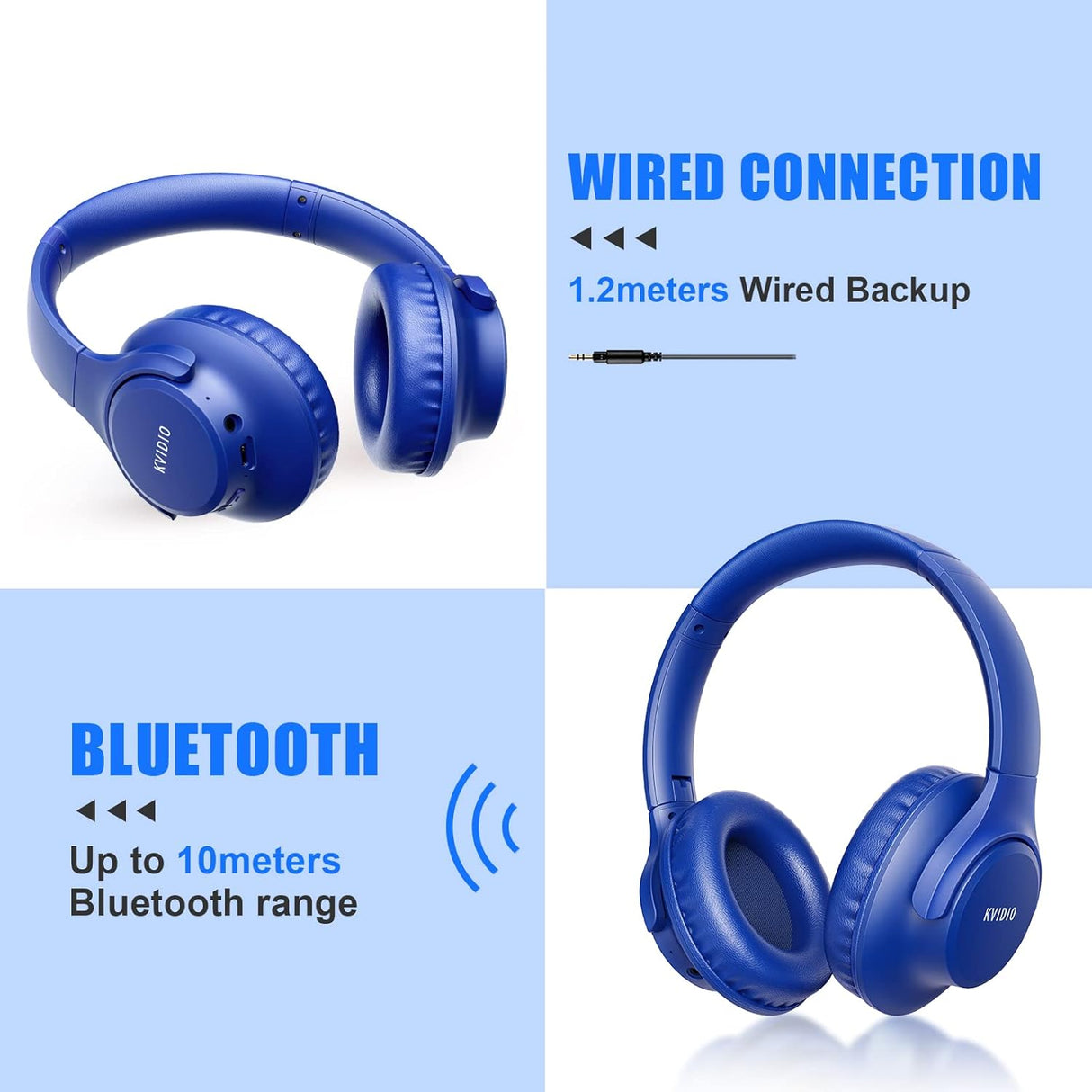Auriculares KVIDIO Bluetooth, 65h batería, sonido HiFi, modelo X123