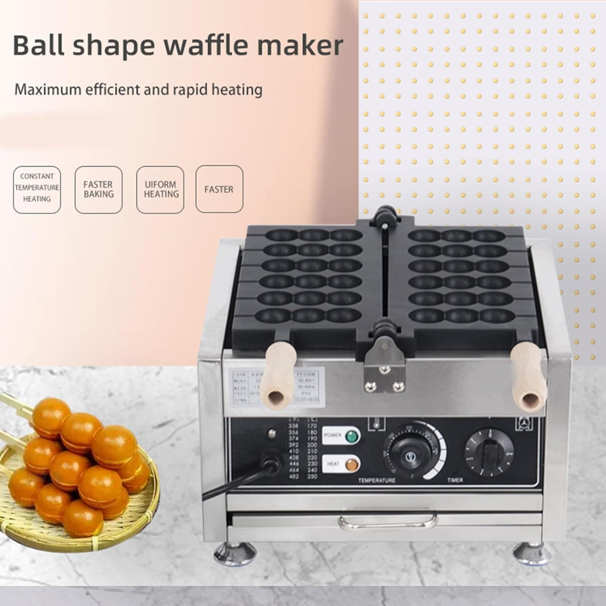 Máquina de Waffle Ball Commercial Electric - Snack Maker