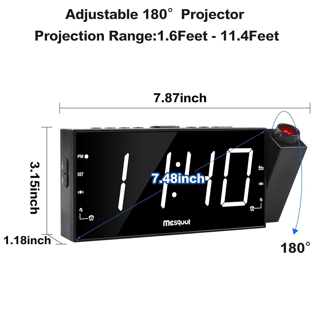 Reloj despertador de proyección de 7 '' para dormitorios