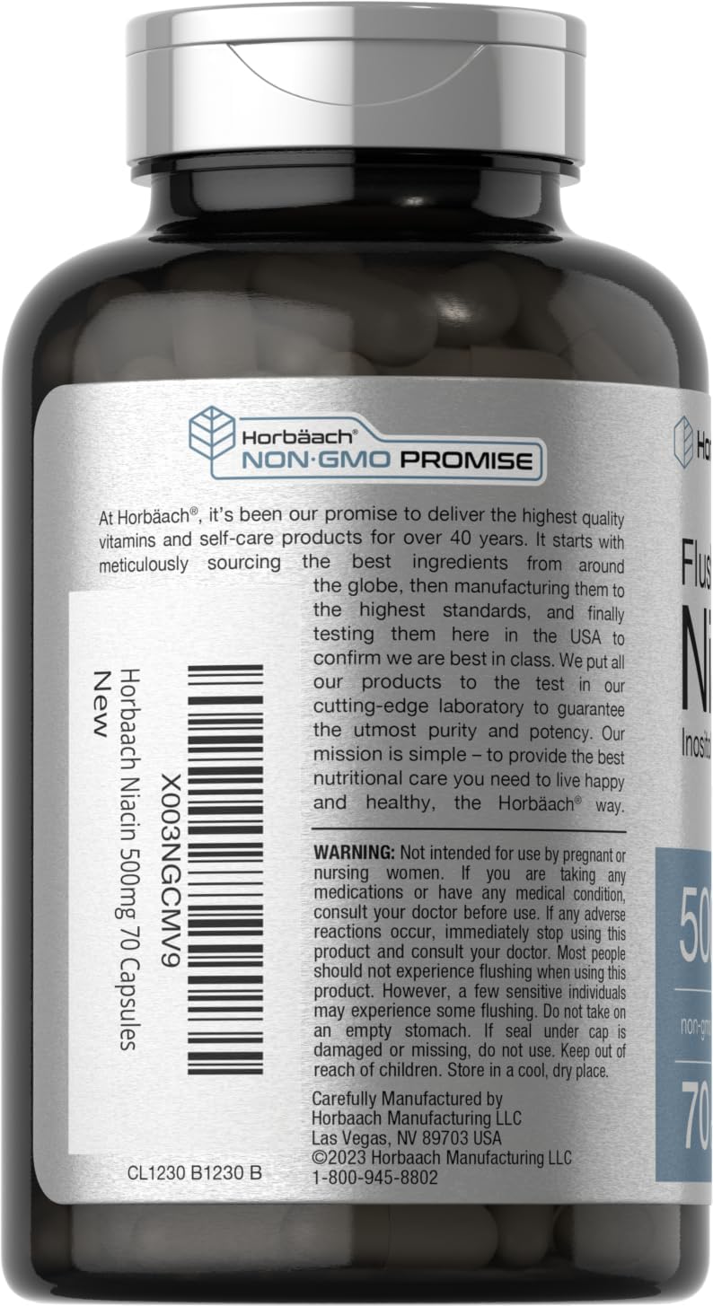 Niacina Horbaach 500 mg 70 Cápsulas Sin Flush Non-GMO