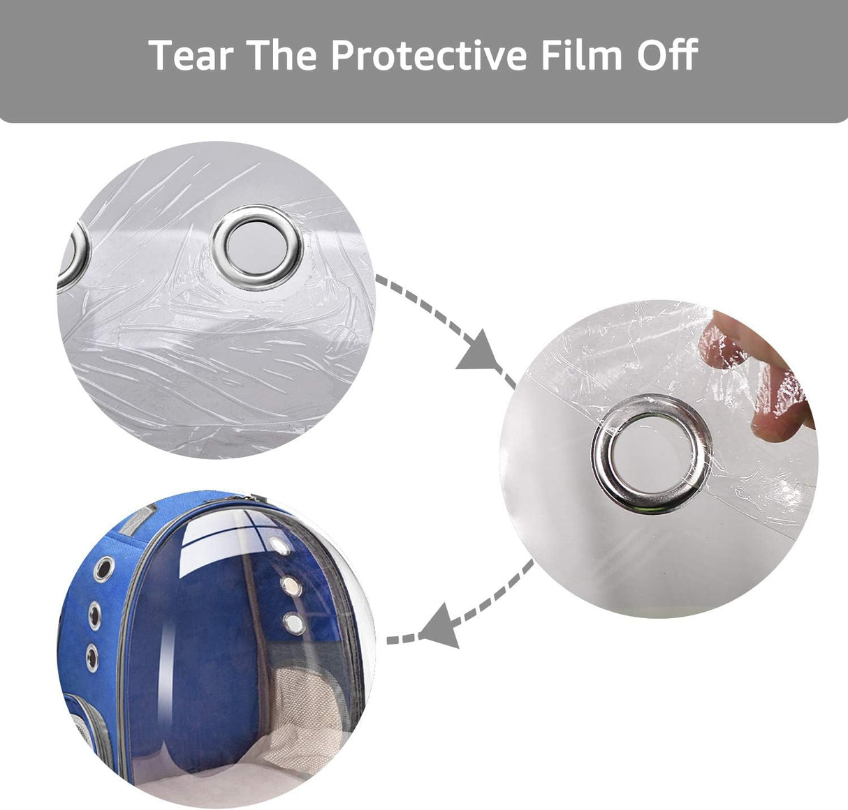 Mochila para transportar gatos con capsula espacial azul