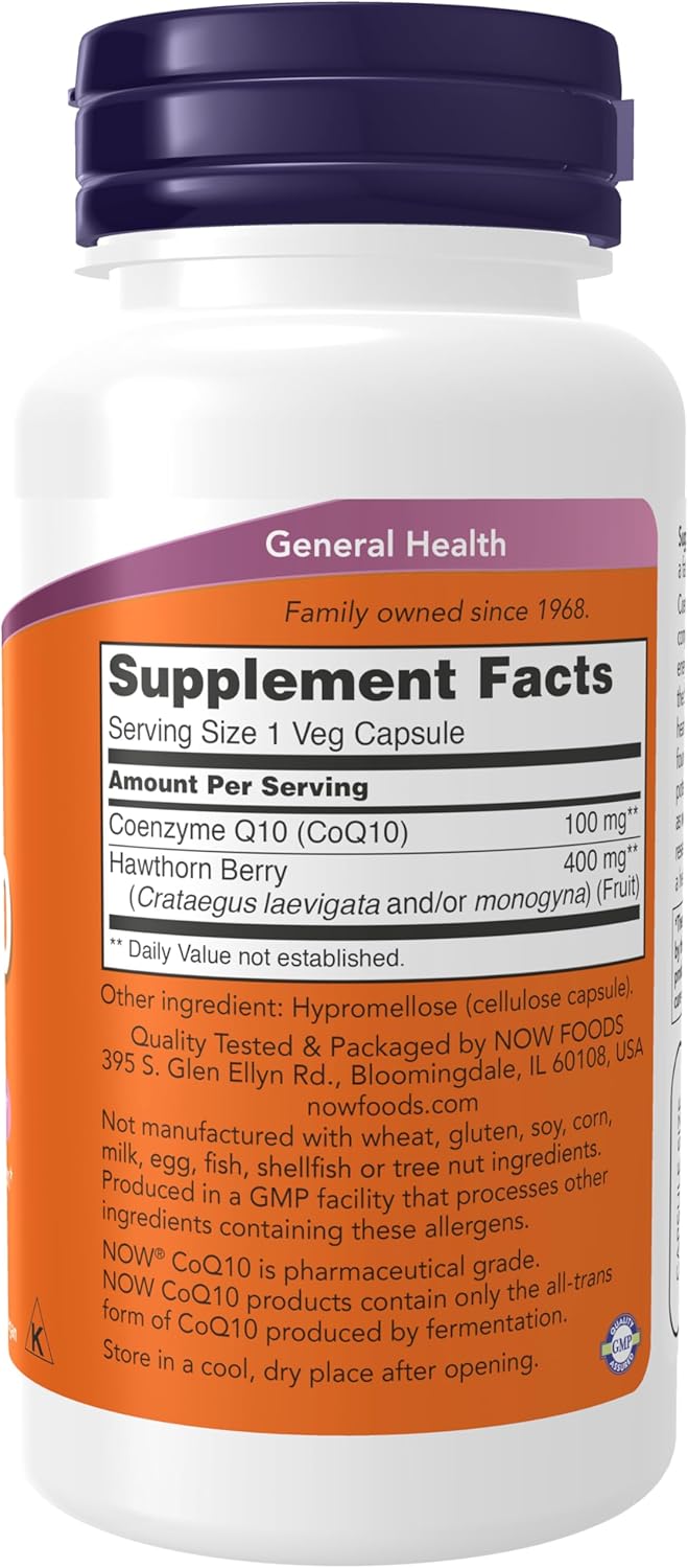 Suplemento CoQ10 100 mg con Espino Blanco NOW, Veg 90 cápsulas