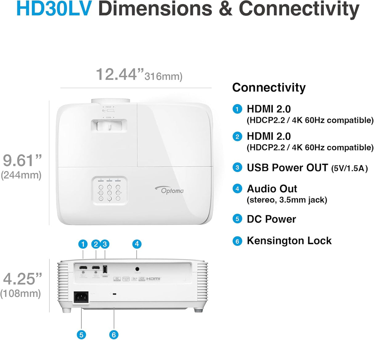 Proyector Optoma HD30LV 1080p 4500 lúmenes HDR para juegos