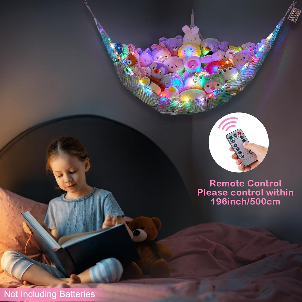 Hamaca para peluches Basumee con luz LED y control remoto