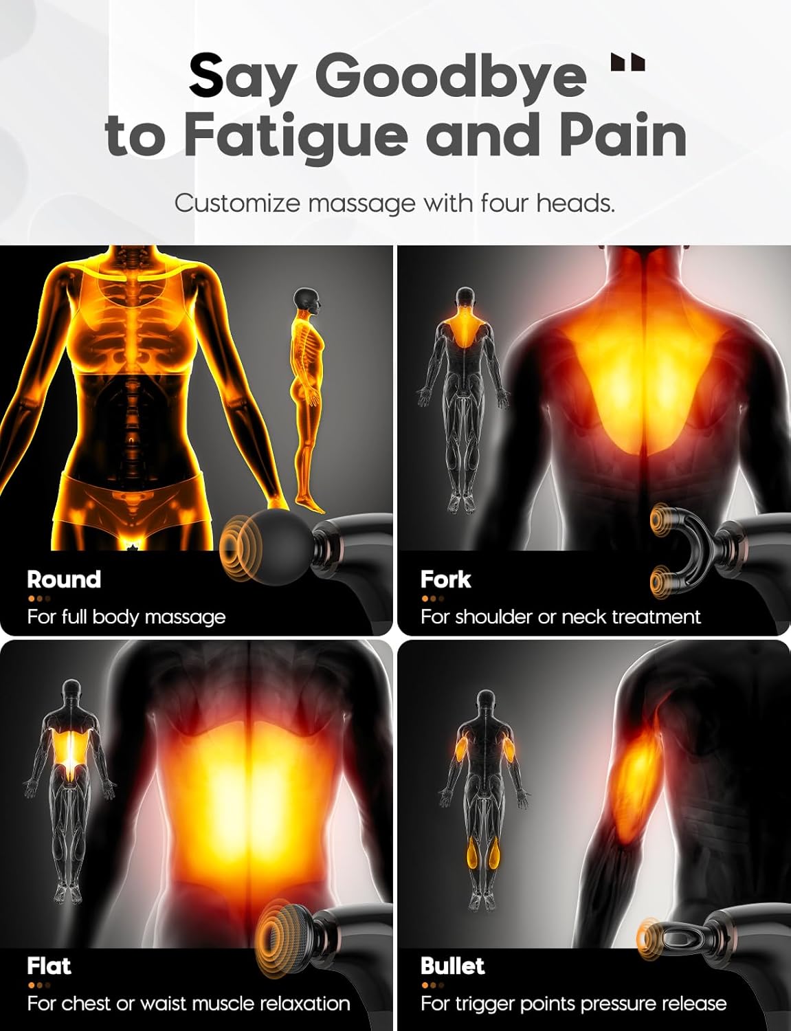 Masajeador FVZ con Mango Extensible, 10MM, 4 Cabezas, 5 Niveles