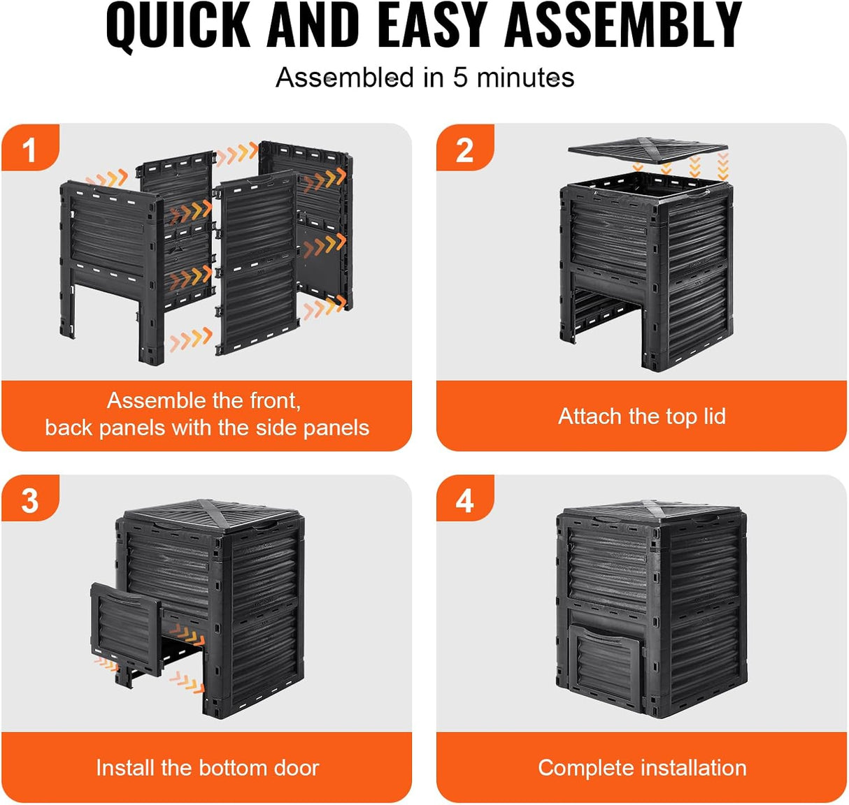 Compostera VEVOR 80 Gal, BPA Libre, Puerta Inferior, Ligera