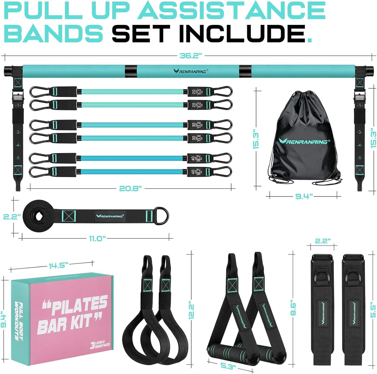 Kit de barra de pilates, multifuncional con bandas de resistencia